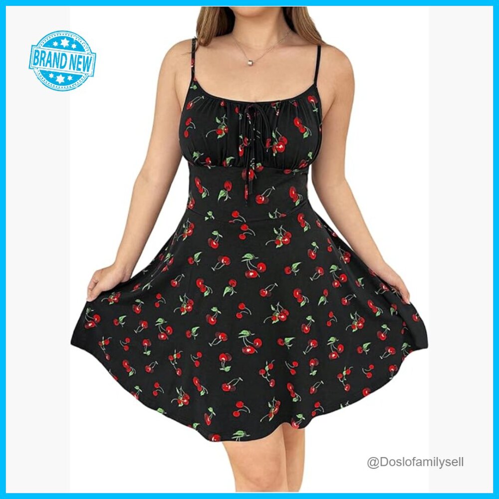 Boho Floral Sundress Adjustable Straps Ruched Bust Flowy Summer Dress